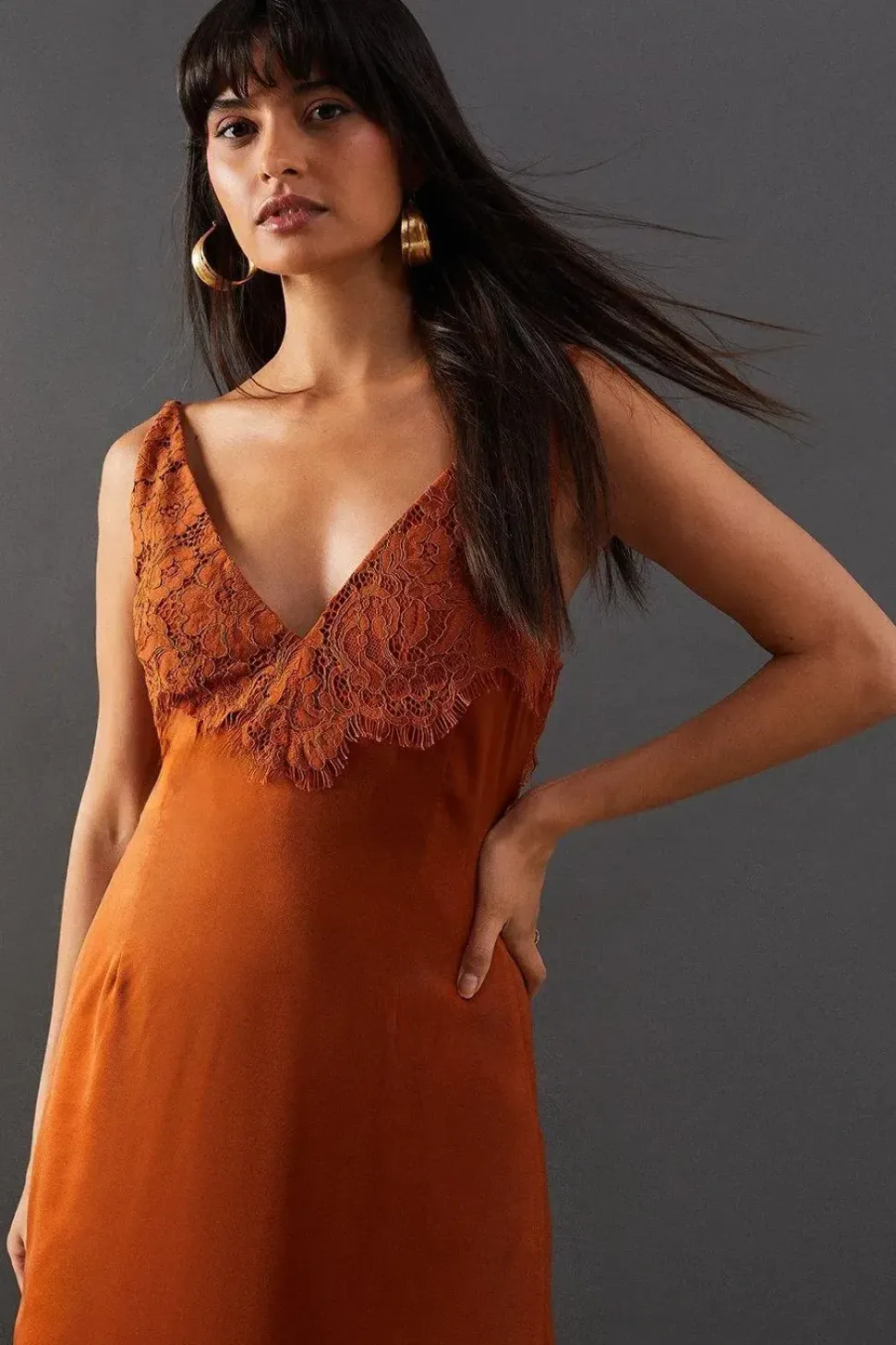 Satin Lace Panelling Maxi Slip Dress