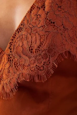 Satin Lace Panelling Maxi Slip Dress