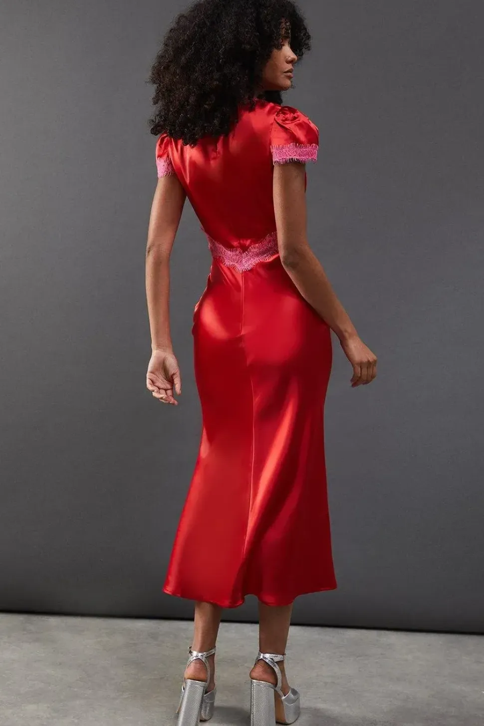Satin Lace Trim Midaxi Tea Dress