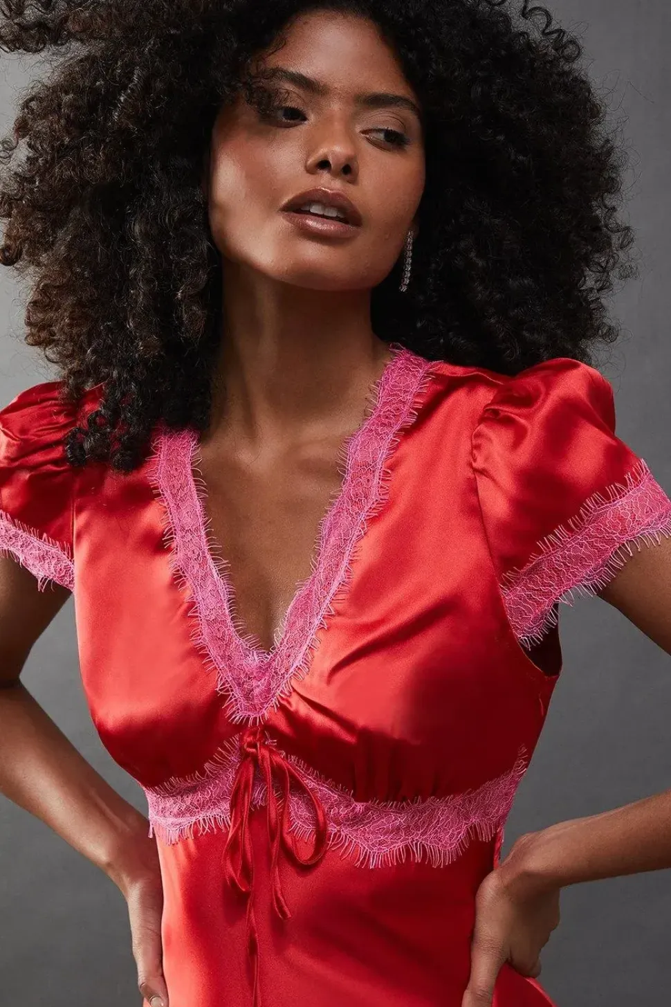 Satin Lace Trim Midaxi Tea Dress