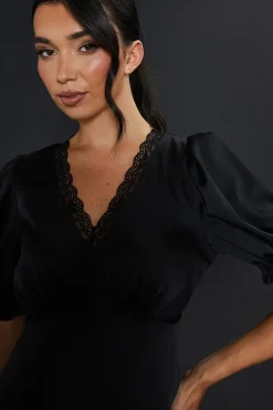 Satin Lace Trim Midi Dress