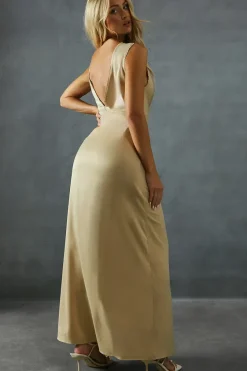 Satin Lace Trim Tie Detail Maxi Dress
