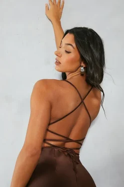 Satin Lace Up Back Midi Dress