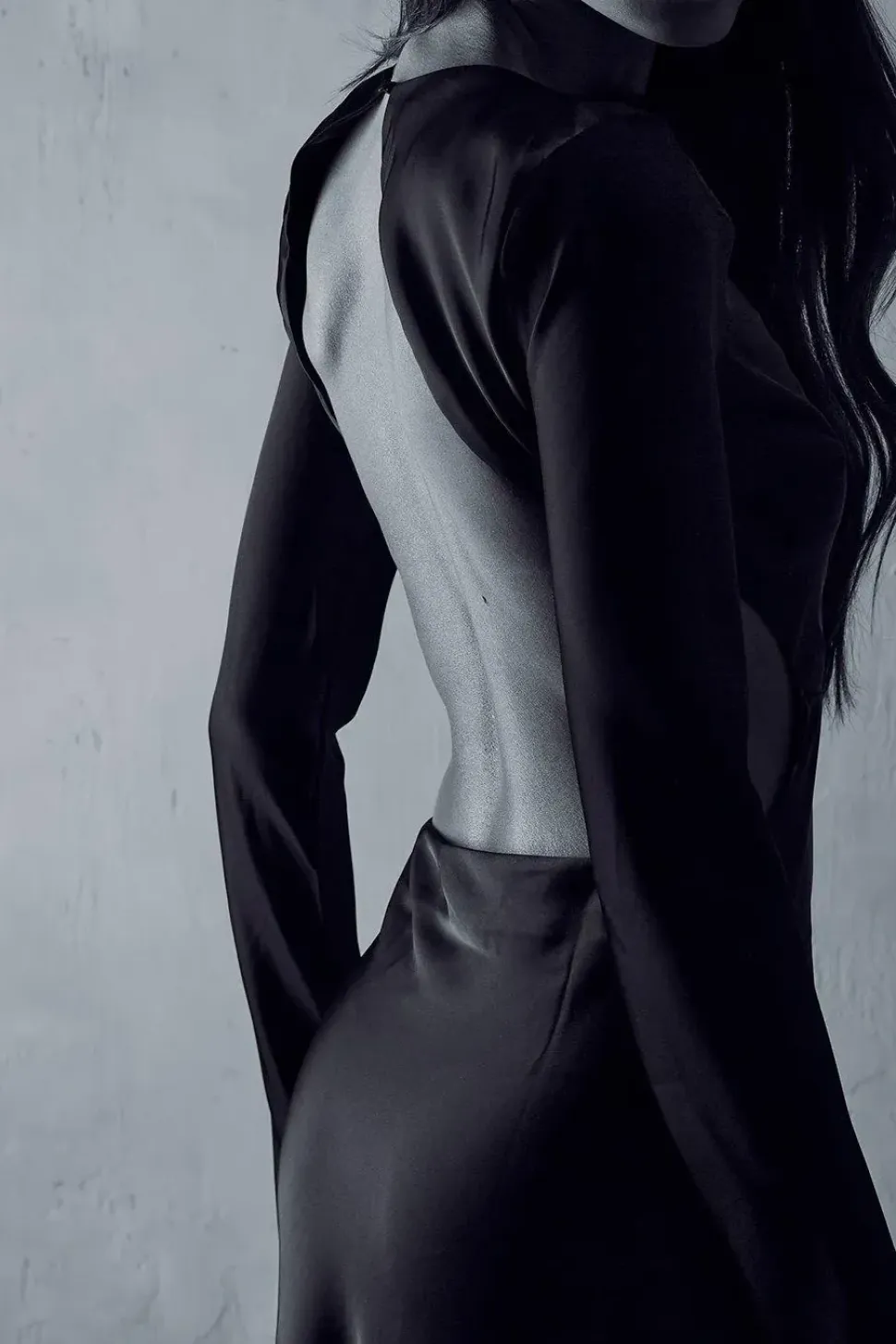 Satin Long Sleeve Backless Slash Neck Maxi Dress