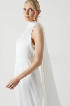 Satin Mix Chiffon Halterneck Bridal Jumpsuit