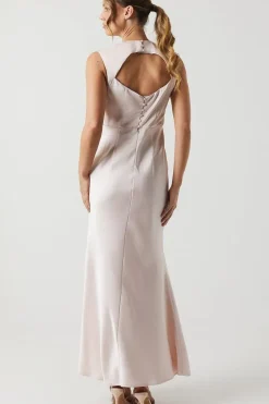 Satin Open Back Detail Maxi Bridesmaids Dress