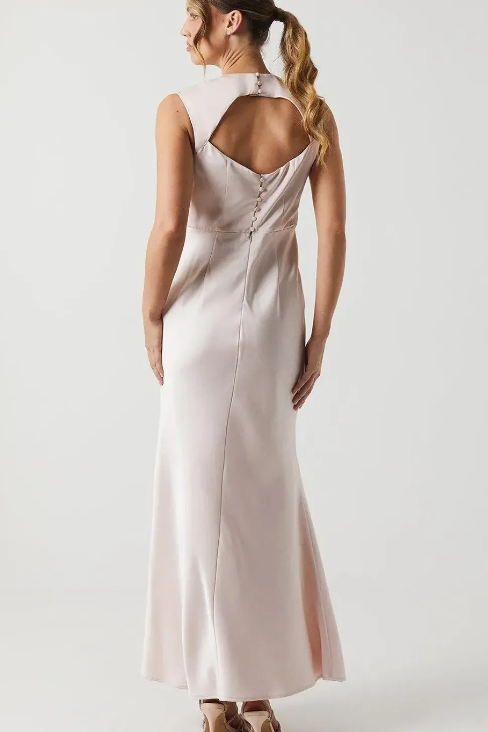 Satin Open Back Detail Maxi Bridesmaids Dress