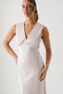 Satin Open Back Detail Maxi Bridesmaids Dress