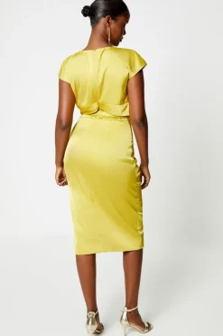 Satin Pencil Dress With Pleat Side