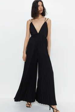 Satin Pleated Wide Leg Jumpsuit