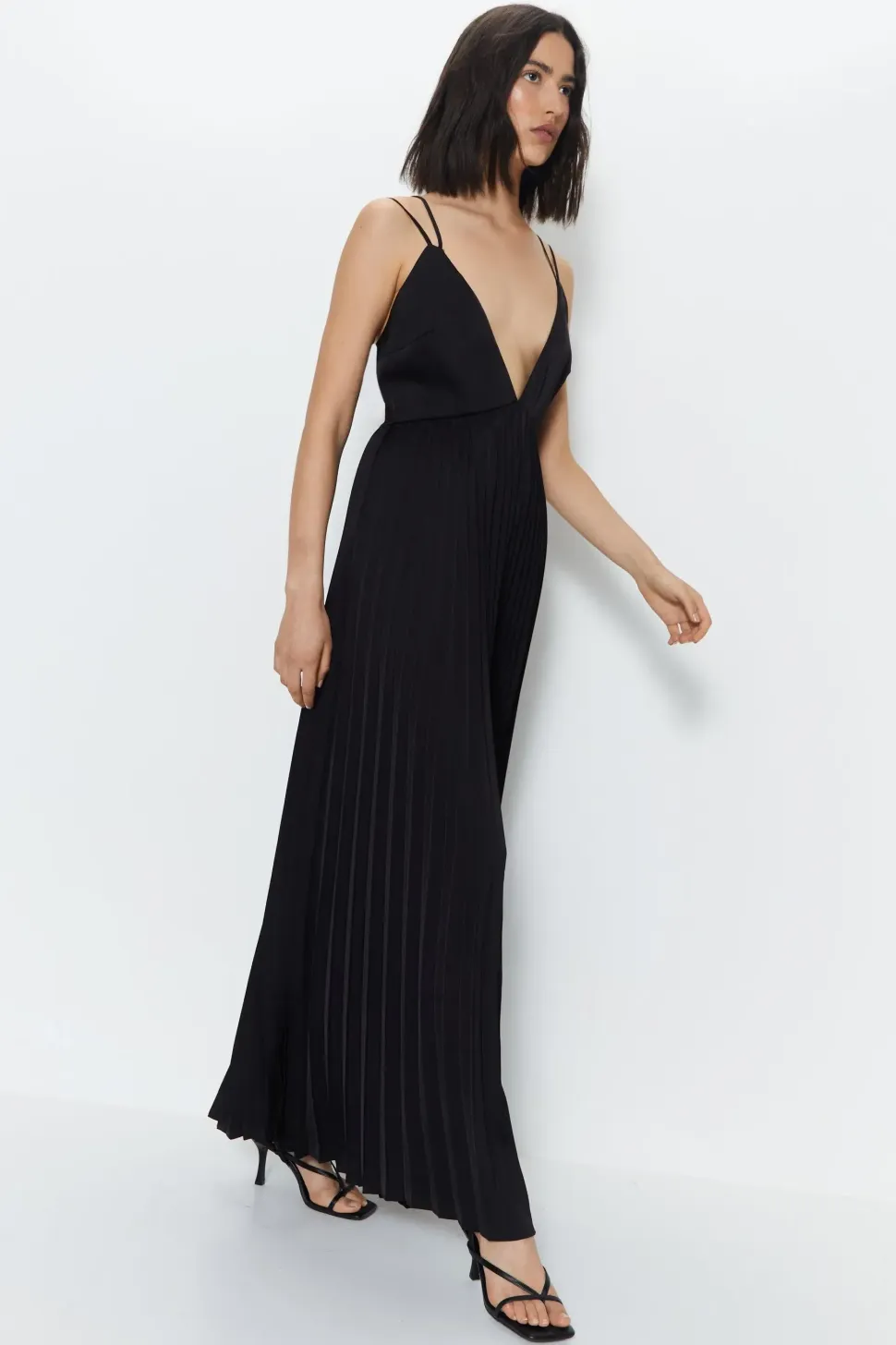 Satin Pleated Wide Leg Jumpsuit