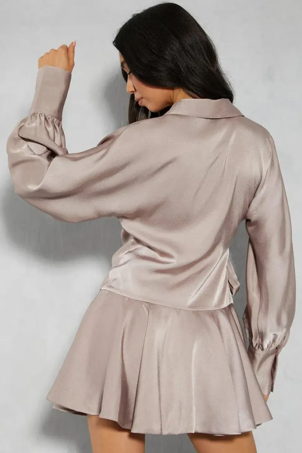 Satin Plunge Layered Frill Skirt Tie Side Wrap Mini Dress