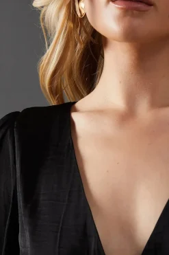 Satin Plunge Neck Midi Dress