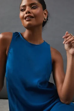 Satin Racer Neck Bias Midi Slip Dress