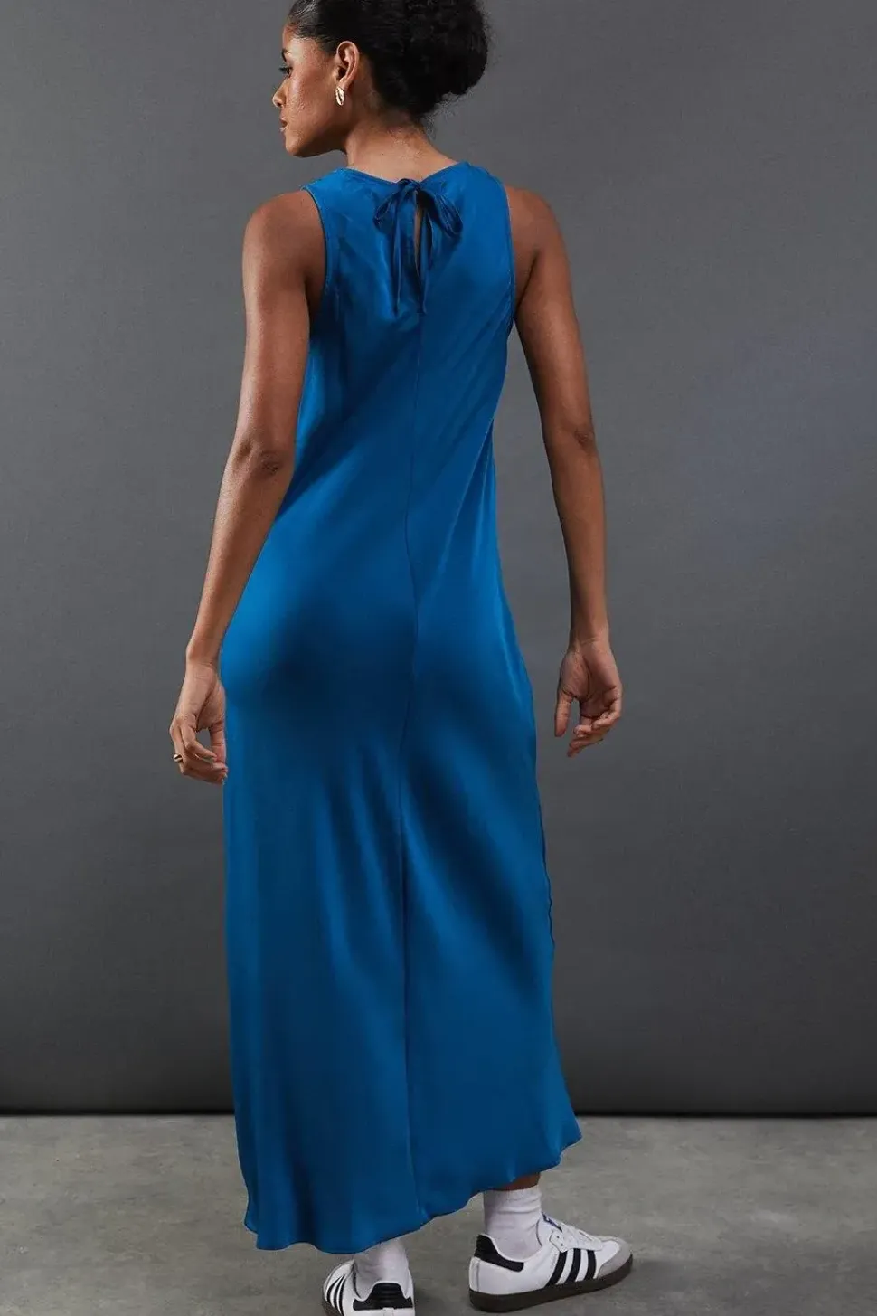 Satin Racer Neck Bias Midi Slip Dress