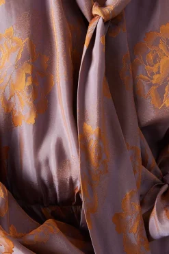 Satin Rose Jacquard Tie Neck Flippy Mini Dress