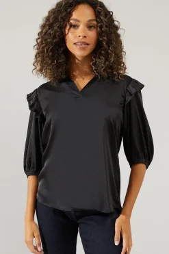 Satin Ruffle Sleeve Blouse