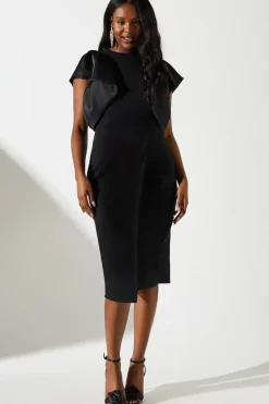 Satin Ruffle Sleeve Midi Dress
