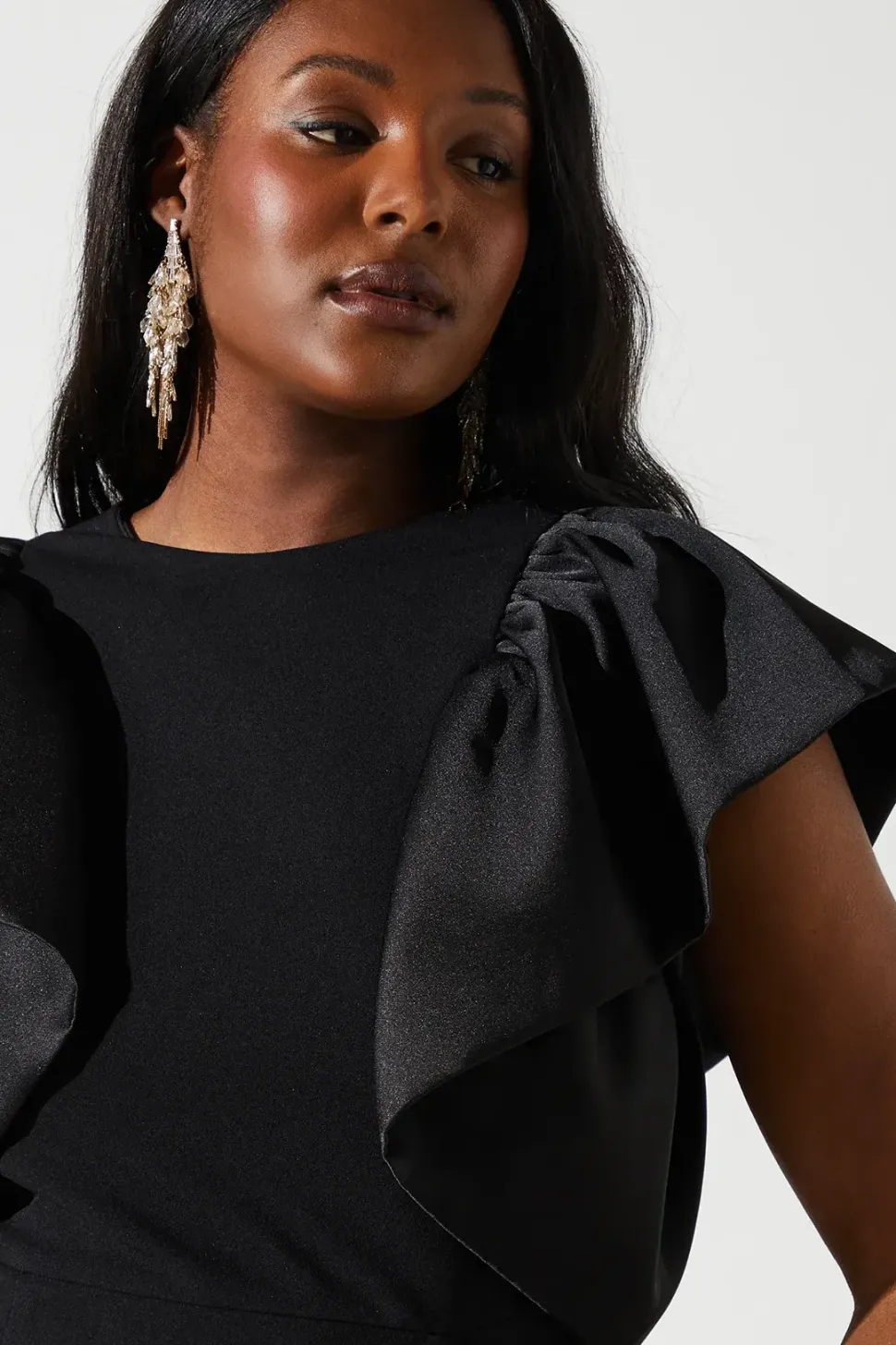 Satin Ruffle Sleeve Midi Dress