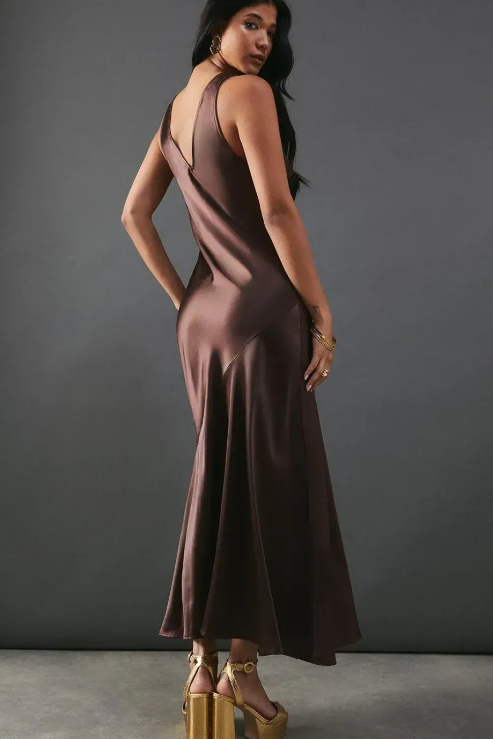 Satin Scoop Neck Bias Midi Slip Dress