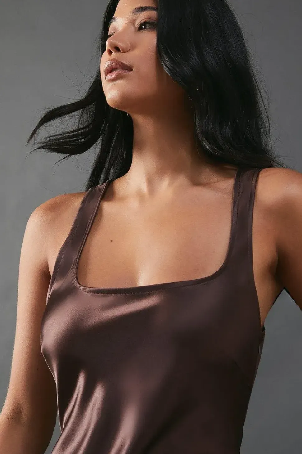 Satin Scoop Neck Bias Midi Slip Dress