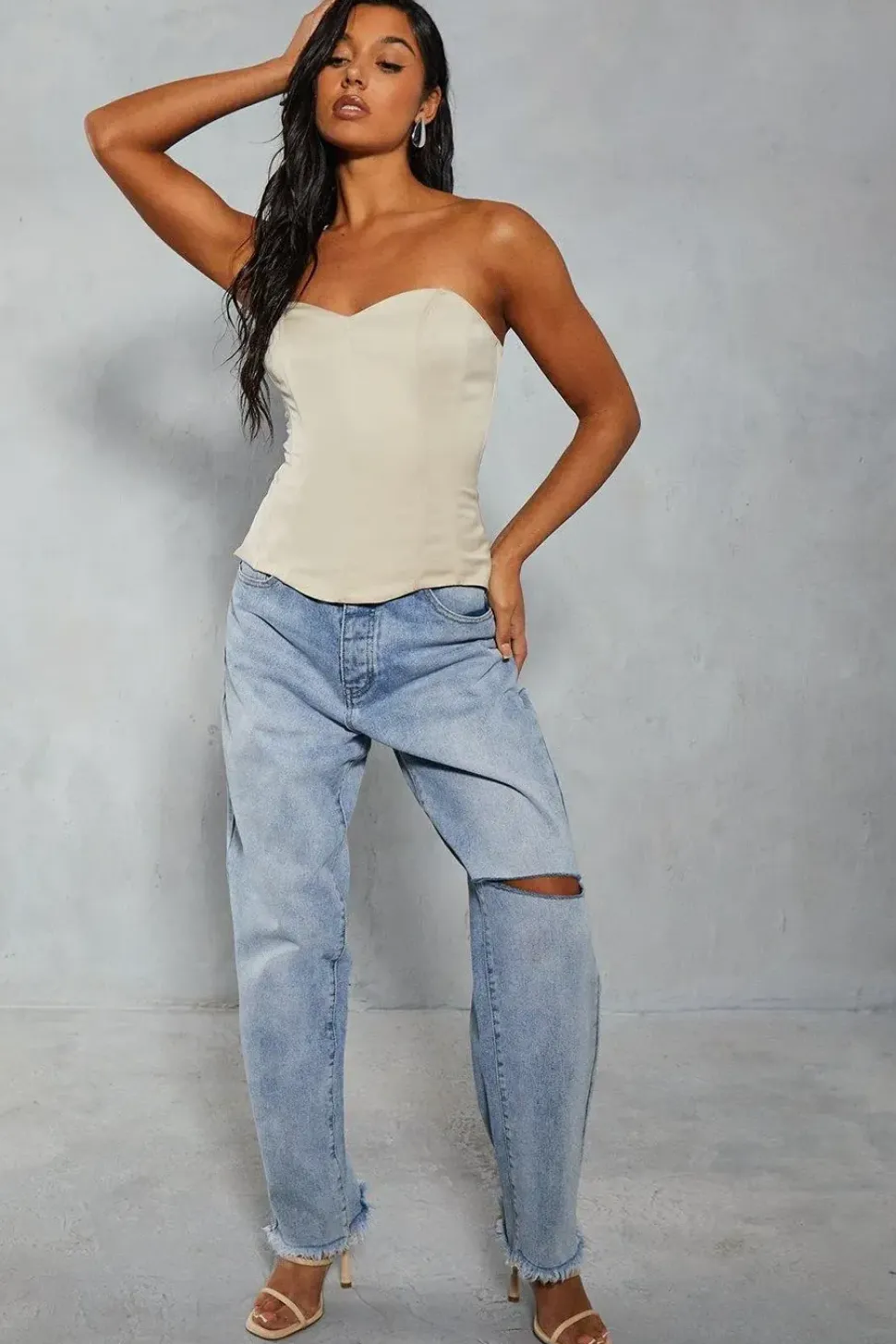 Satin Shaped Bust Curved Hem Longline Corset Top