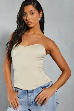Satin Shaped Bust Curved Hem Longline Corset Top