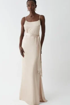 Satin Slip Bridesmaids Dress With Detachable Sash