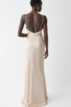 Satin Slip Bridesmaids Dress With Detachable Sash