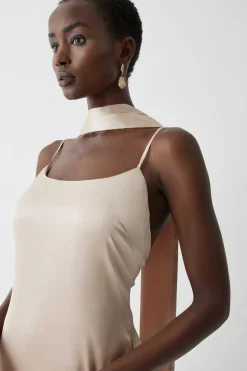 Satin Slip Bridesmaids Dress With Detachable Sash