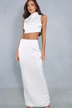 Satin Split Back Maxi Skirt