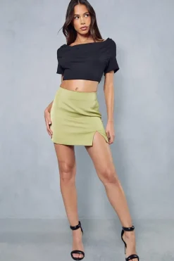 Satin Split Hem Mini Skirt