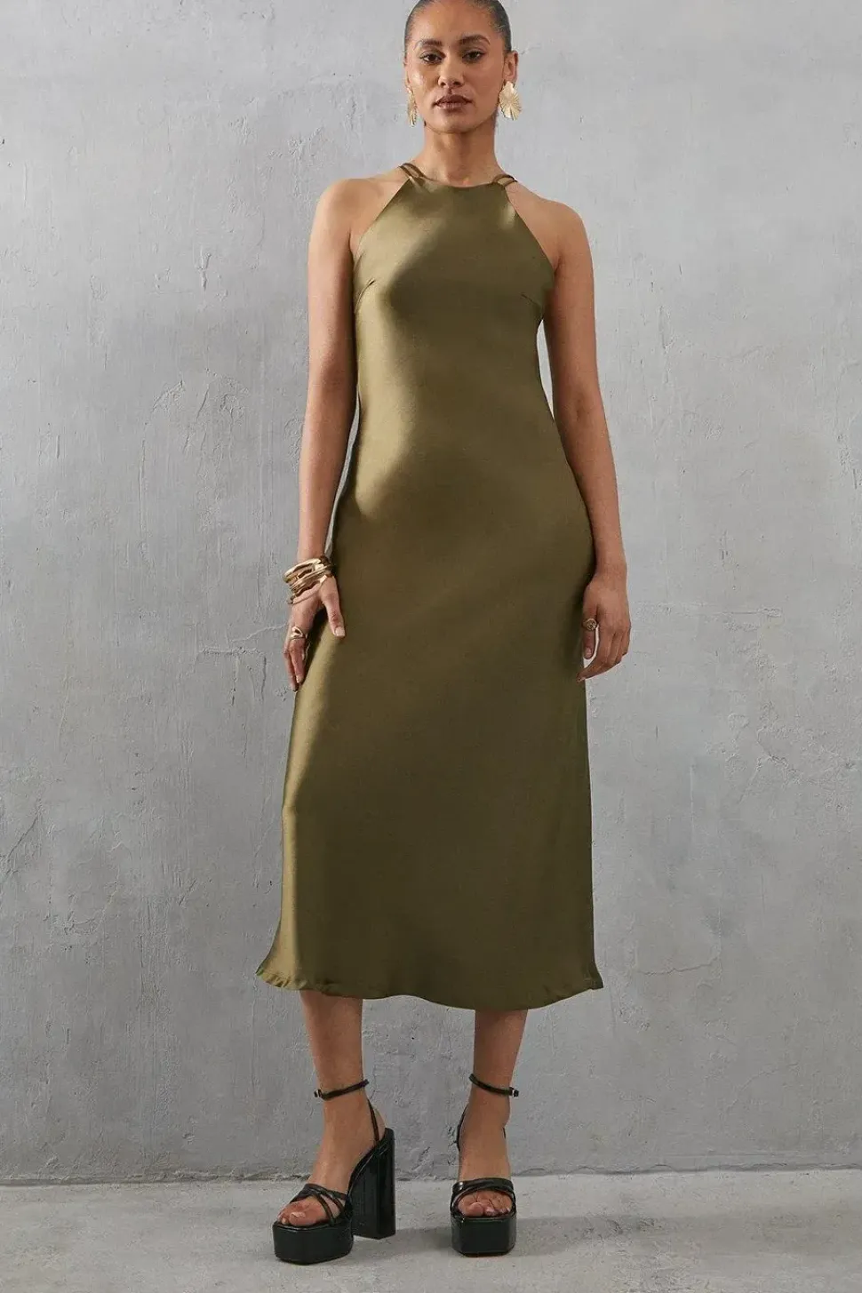 Satin Strappy Back Slip Dress