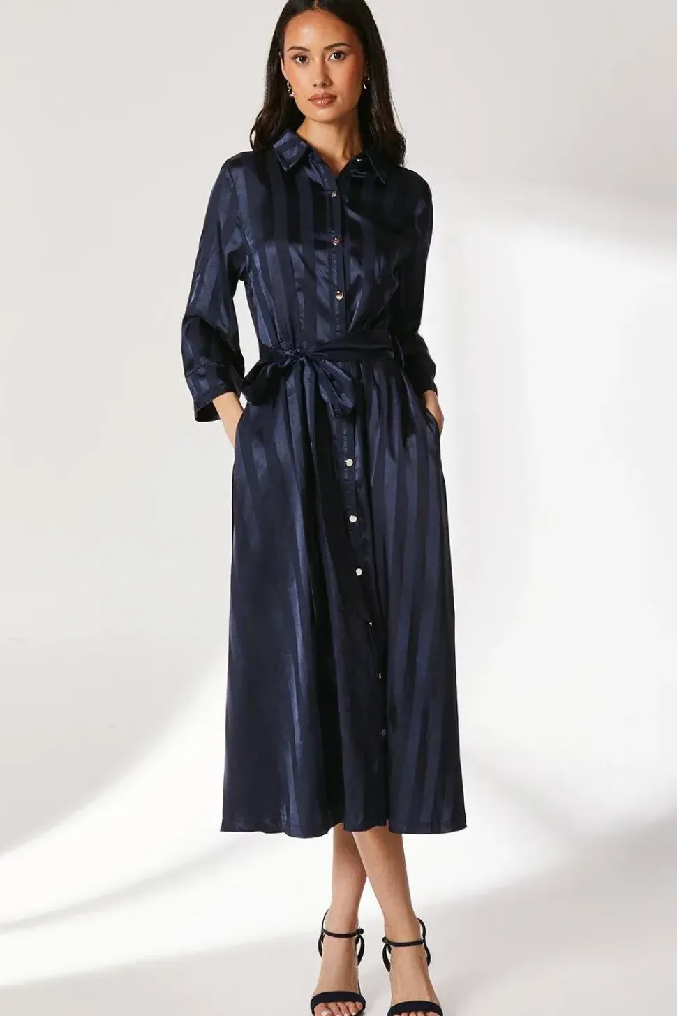 Satin Stripe Shirt Dress