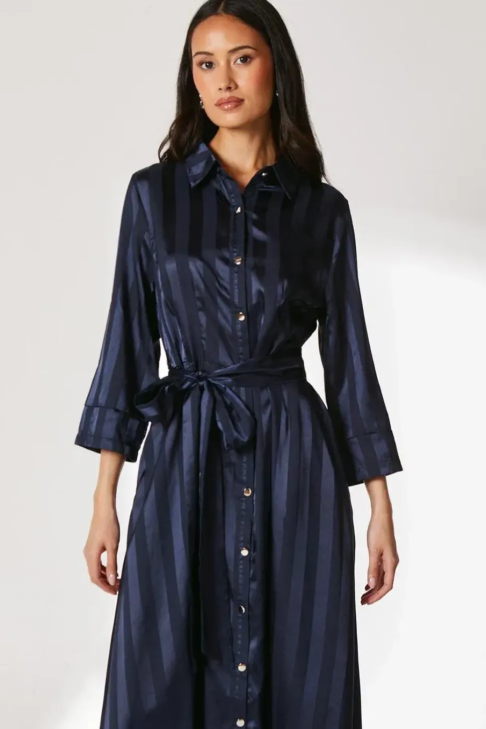 Satin Stripe Shirt Dress