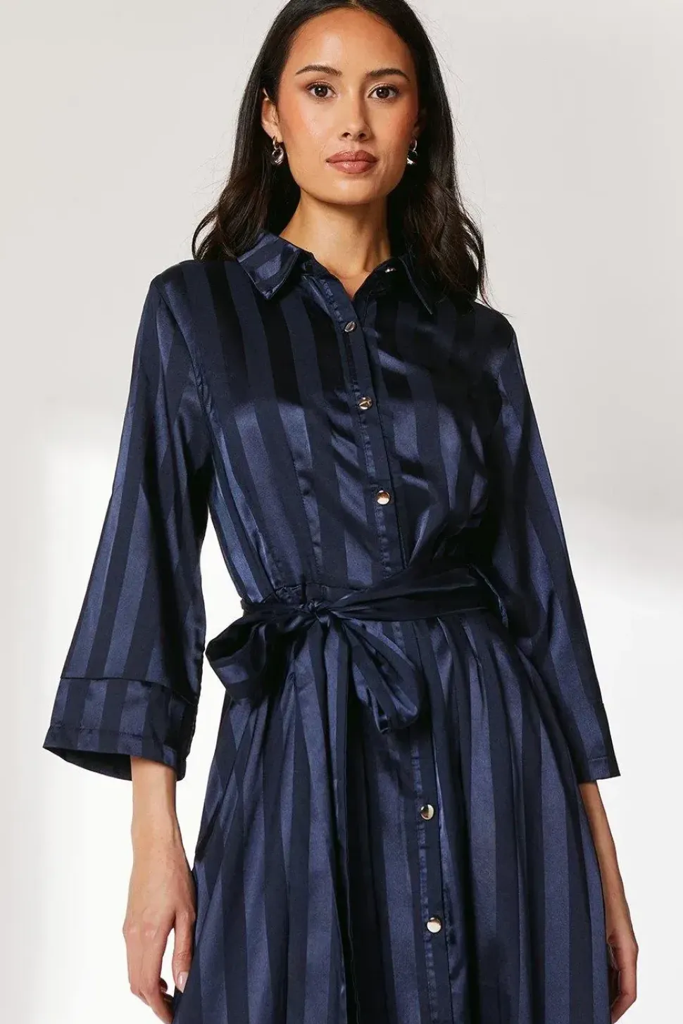 Satin Stripe Shirt Dress