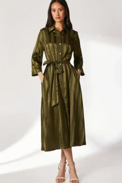 Satin Stripe Shirt Dress