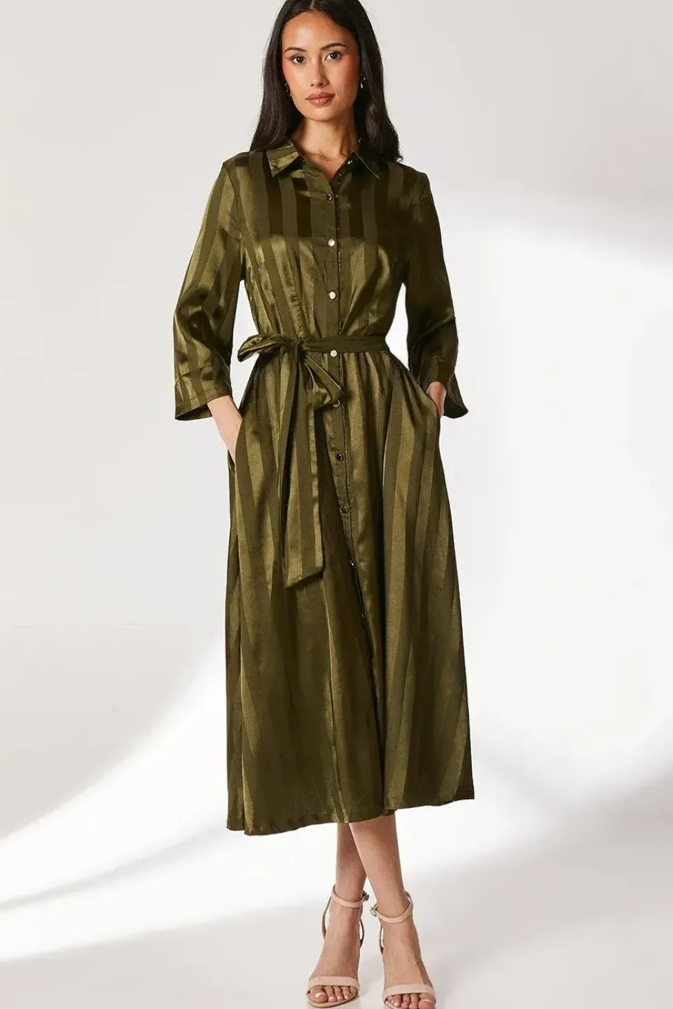 Satin Stripe Shirt Dress