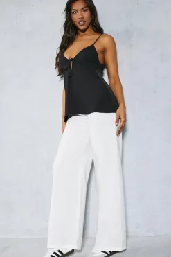 Satin Tie Front Strappy Cami Top
