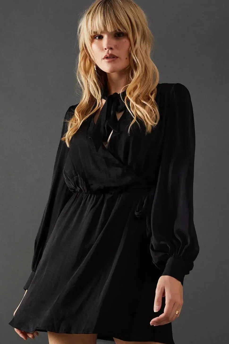 Satin Tie Neck Flippy Mini Dress