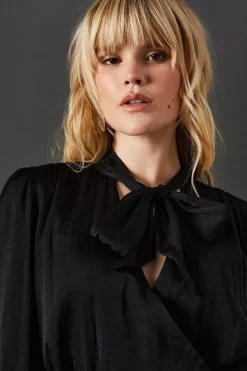 Satin Tie Neck Flippy Mini Dress