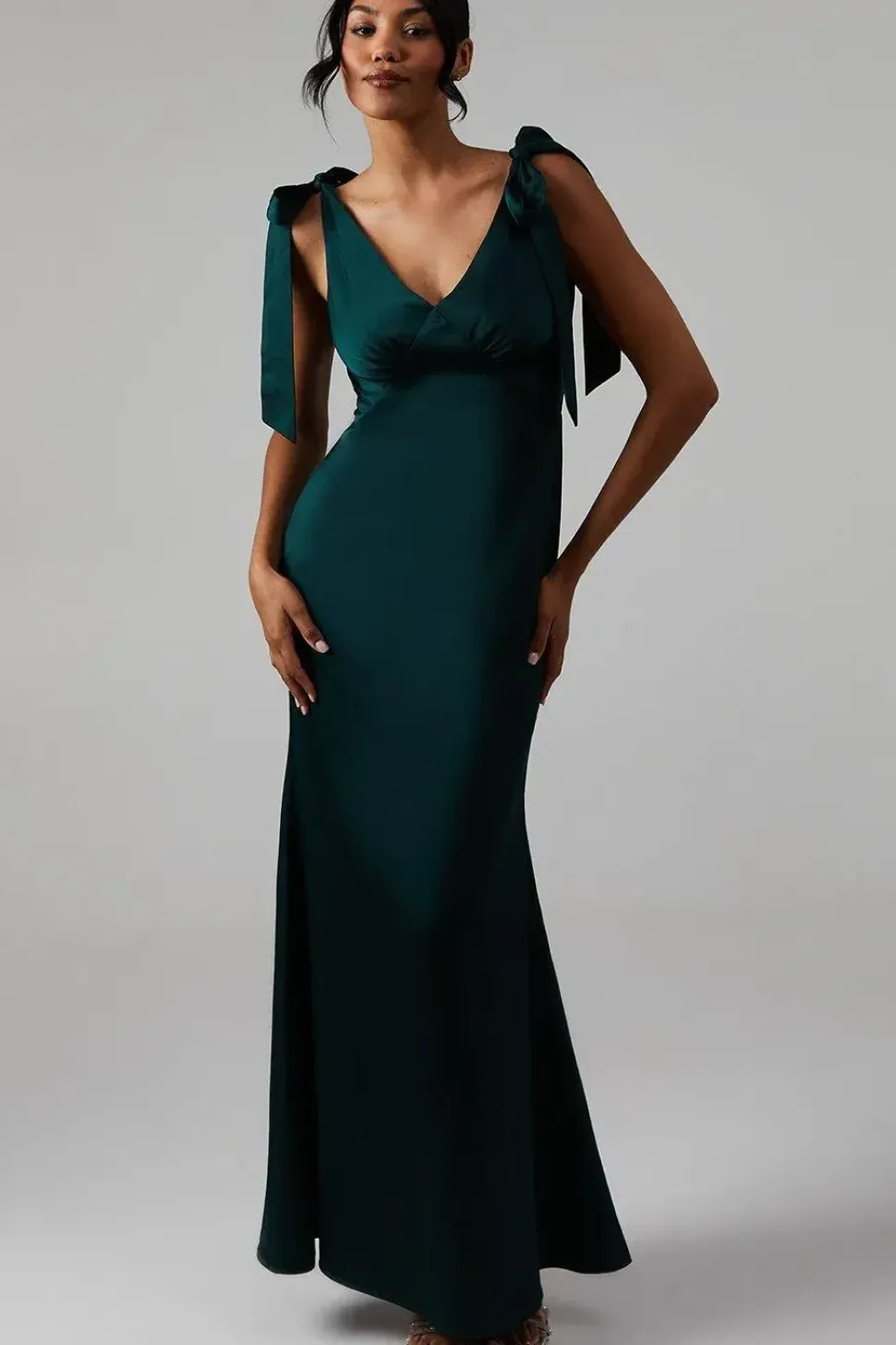 Satin Tie Shoulder Bridesmaid Dress