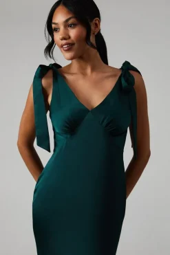 Satin Tie Shoulder Bridesmaid Dress