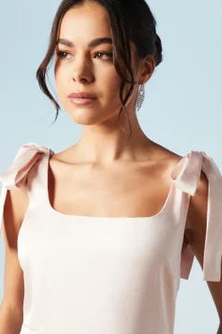 Satin Tie Shoulder Midi Bridesmaids Dress
