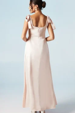 Satin Tie Shoulder Midi Bridesmaids Dress