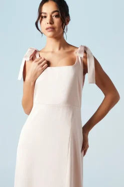Satin Tie Shoulder Midi Bridesmaids Dress