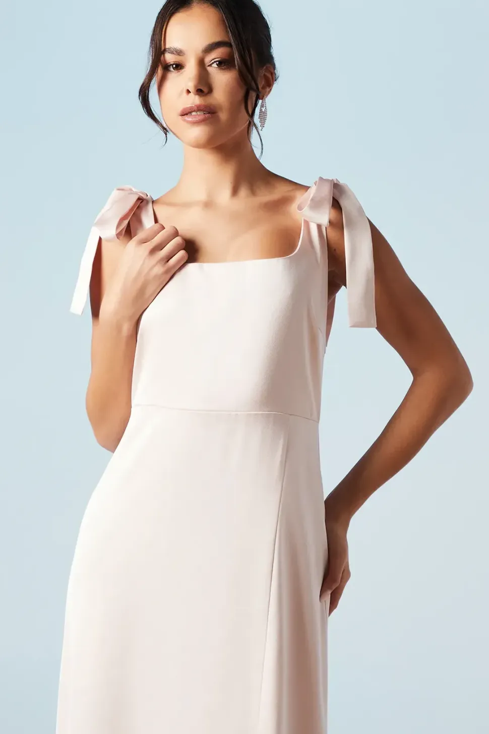 Satin Tie Shoulder Midi Bridesmaids Dress