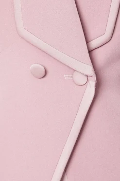Satin Trim Cropped Double Breasted Blazer