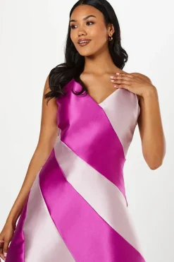 Satin Twill Colour Block Midi Wedding Guest Dress