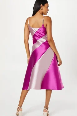 Satin Twill Colour Block Midi Wedding Guest Dress